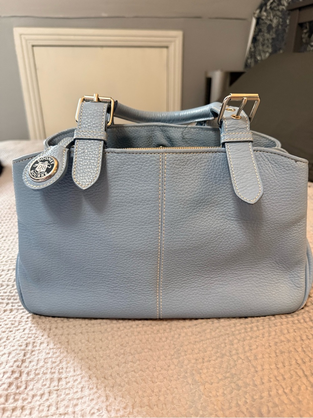 Vintage Dooney & Bourke Powder Blue Pebble All Weather Leather (AWL) 2 Satchel